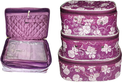 

FUNKROO combo of 2 cosmetic pouch set of 3 and necklace organizer jewellry storage vanity box jewellery and Cosmatic pouch Vanity Box(Multicolor)
