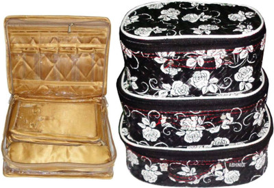 

FUNKROO combo of 2 cosmetic pouch set of 3 and necklace organizer jewellry storage vanity box jewellery and Cosmatic pouch Vanity Box(Multicolor)