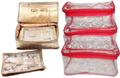 

FUNKROO combo of 2 cosmetic pouch set of 3 and necklace organizer jewellry storage vanity box jewellery and Cosmatic pouch Vanity Box(Multicolor)