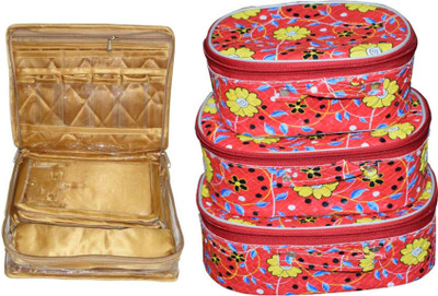 

FUNKROO combo of 2 cosmetic pouch set of 3 and necklace organizer jewellry storage vanity box jewellery and Cosmatic pouch Vanity Box(Multicolor)