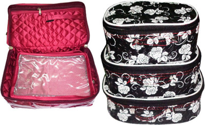 

FUNKROO combo of 2 cosmetic pouch set of 3 and necklace organizer jewellry storage vanity box jewellery and Cosmatic pouch Vanity Box(Multicolor)
