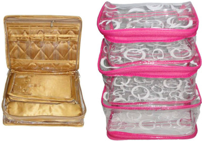 

FUNKROO combo of 2 cosmetic pouch set of 3 and necklace organizer jewellry storage vanity box jewellery and Cosmatic pouch Vanity Box(Multicolor)