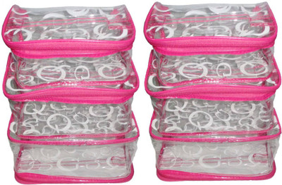 

ABHINIDI Combo of 2 cosmetic bag bridal Organizer jewellry storage vanity box-set of 3 each jewellry vanity box jewellery and Cosmatic pouch Vanity Box(Pink)