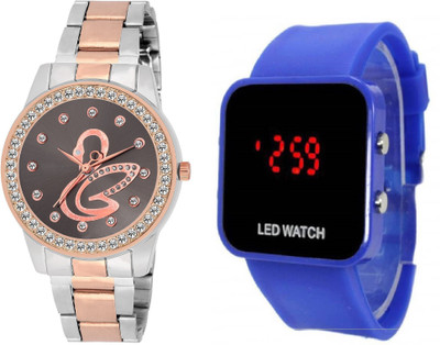 

COSMIC DUAL TONE BLACK DIAL SWAN BIRD diamond studded women and ladies watch with BLUE LED big screen -35 mm led KIDS DIGITAL Watch - For Boys & Girls