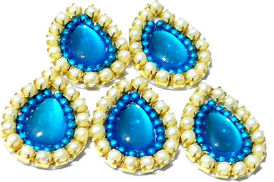 GOELX Pearl Patches Colorful Drop Shape Handmade Appliques Embellishments for Decoration, Crafts Ideas, Jewelery Making, Easy to Use Pack of 50 - turquoise blue L 17mm W 14mm