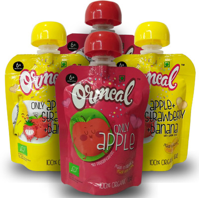 

Ormeal Only Apple and Only Apple + Strawberry + Banana Organic Fruit Puree Combo Pack (2+2) Cereal(360 g, Pack of 4, 6+ Months)