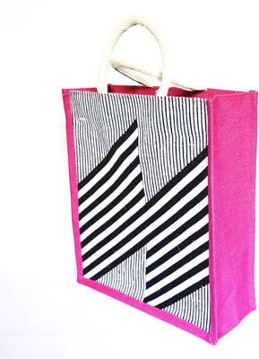 

IMPRESSIONS FOREVER STRIPES JUTE LUNCH BAG PINK/BLACK Waterproof Lunch Bag(Pink, 5 L)