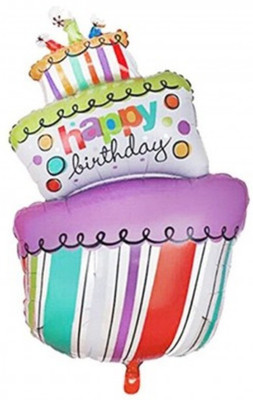 

Theme My Party Printed Happy Birthday Foil Balloon - Cake Shaped Balloon(Multicolor, Pack of 1)