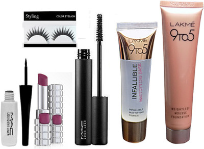 

Styling Eyelashes With L'oreal Shine Lipstick By Color Riche With Mac Zoom Lash Mascara With Liquid Eyeliner & 9to5 Weightless Mousse Foundation & Infallible Mattifying Base Primer(Set of 6)