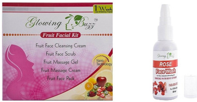 

Glowing Buzz Combo of Fruit Facial Kit (100 grams) And Rose Facewash(60 ml)(Set of 2)