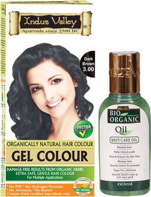 

Indus Valley Organically Natural Gel Dark Brown 3.00 Herbal Hair Color with Bio Organic Oil Combo Kit(Set of 2)