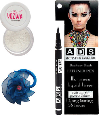 

Vozwa White Eyeshadow Shimmer Powder, No-mess black Eyeliner Pen and Band(Set of 3)