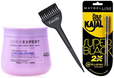

Fancify hair brush & super black kajal and liss unlimited smoothing masque(Set of 3)