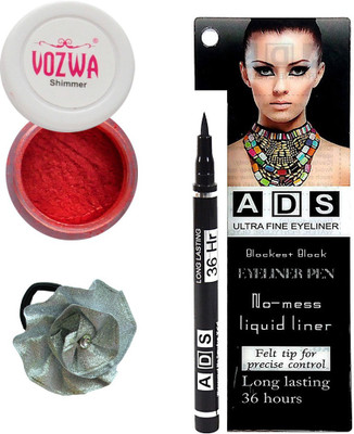 

Vozwa Red Eyeshadow Shimmer Powder, No-mess black Eyeliner Pen and Band(Set of 3)