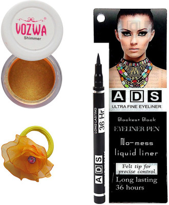 

Vozwa Gold Gradient Eyeshadow Shimmer Powder, No-mess black Eyeliner Pen and Band(Set of 3)