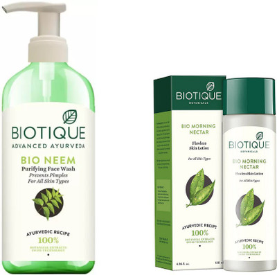 

BIOTIQUE BIO Neem Purifying Face Wash For All Skin type, Morning Nectar Flawless Skin Moisturizer(Set of 2)
