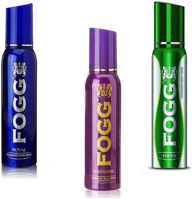 

Fogg FOCUS , PARADISE AND ROYAL FRAGRANCE BODY SPRAY Body Spray - For Men & Women(360 ml, Pack of 3)
