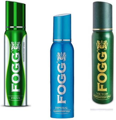 

Fogg FOCUS, IMPERIAL AND VICTOR FRAGRANCE BODY SPRAY ( 360 ML PACK OF 3 ) Deodorant Spray - For Men & Women(360 ml, Pack of 3)