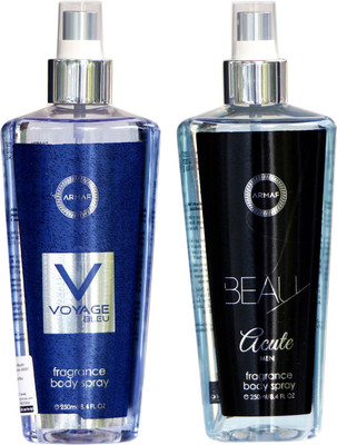 

Armaf VOYAGE BLEU AND BEAU ACUTE Body Spray - For Men(500 ml, Pack of 2)
