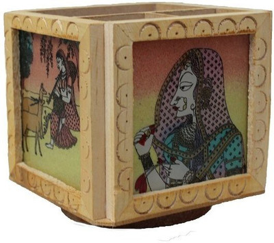 

VENDOR STATION 3 Compartments Wooden pen stand(Multicolor)