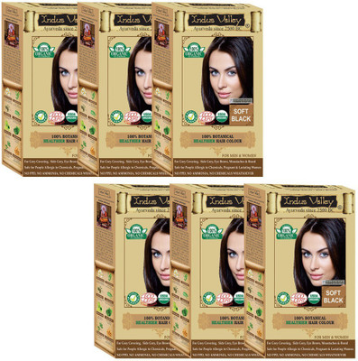 

Indus Valley 100% Organic Botanical Semi-permanent Soft Black- Set of 6- One Touch Pack- Hair Color(Soft Black)