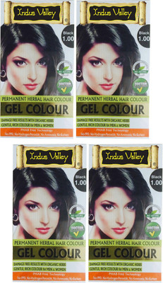 

Indus Valley Organically Natural Gel Black 1.00- One Touch Pack (Set of 4) No PPD Hair Color(Black 1.00)