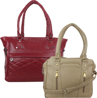 

Fillin Cart Hand-held Bag(Maroon, Beige), Beige;maroon