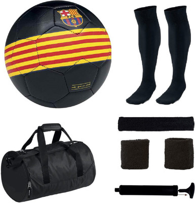 

SportsCorner Combo of Ordem Barca Black/Yellow/Red Football (Size-5) with 5 Other items Football Kit
