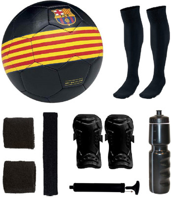 

SportsCorner Combo of Ordem Barca Black/Yellow/Red Football (Size-5) & Kit of 5 Other items Football Kit