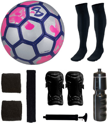 

SportsCorner Combo of Strike X Silver/Pink Football (Size-5) & Kit of 5 Other items Football Kit