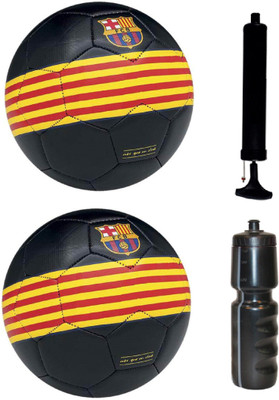 

SportsCorner Kit of 2 Barca Black/Yellow/Red Football (Size-5) with Air Pump & Sipper Football Kit