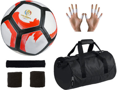 

SportsCorner Combo of Pitchciento Cope America Centenario White/Red Football (Size-5), Kit Bag & Supporters Football Kit