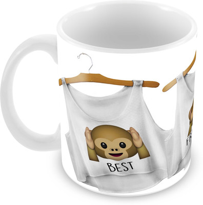 

Tuelip Printed Best Friends Forever design With Funny Emoji Faces for Tea And Coffee 350 ml Ceramic Mug(350 ml), White