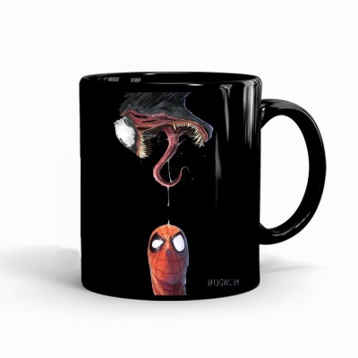 MUGKIN Dark Marvel Superhero Spiderman Official Printed (BLACK-SM8943564722440) Ceramic Coffee Mug(350 ml)