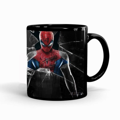 MUGKIN Dark Marvel Superhero Spiderman Official Printed (BLACK-SM8943564736744) Ceramic Coffee Mug(350 ml)