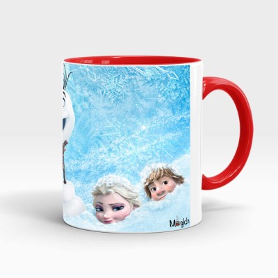 MUGKIN Red Coloured Cartoon Themed Disney Frozen Official Cartoon Movie Printed FZ8943564715305 Ceramic Coffee Mug(350 ml)