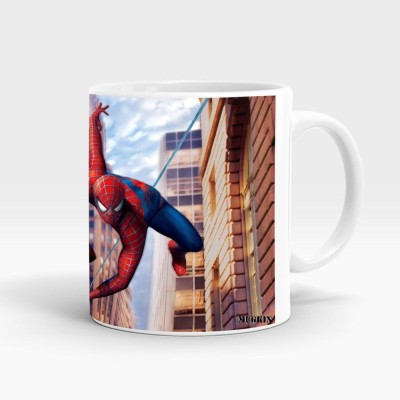 MUGKIN Marvel Superhero Spiderman Official Printed (white-SM8943564736652) Ceramic Coffee Mug(350 ml)