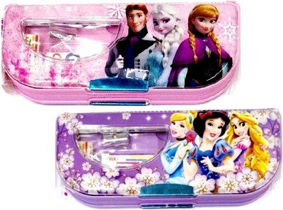 S2KCrafts S2KC-1136 Princess Barbies stationery kit Art Plastic Pencil Boxes(Set of 2, Pink, Purple)