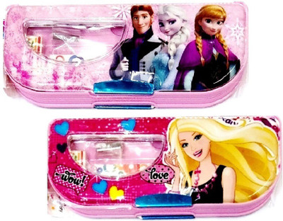 

S2KCrafts S2KC-1138 Princess Barbies stationery kit inside the box Art Plastic Pencil Boxes(Set of 2, Pink, Pink)
