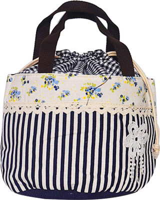 

AyA Fashion Potli Style Blue Handbag with Combination of Check, Strip and Floral Design| Lunch Box Carrying Bag |Worship Bag Potli(Blue)