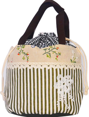 

AyA Fashion Potli Style Green Handbag with Combination of Check, Strip and Floral Design| Lunch Box Carrying Bag |Worship Bag Potli(Green)