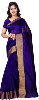 RUNAYA NX Solid/Plain Bollywood Cotton Blend Saree(Purple)