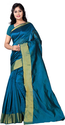 RUNAYA NX Solid/Plain Bollywood Cotton Blend Saree(Light Green)