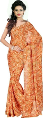 RAJASTHANI BANDEJ Printed Bandhani Crepe Saree(Multicolor)
