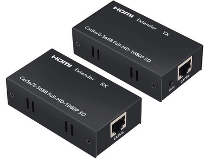 microware HDMI Extender 60m/196 ft Over Single Cat6e UTP Ethernet Cable Up to 60m for 1080P Support 3D,EDID(1x Transmitter+1x Receiver+ Power Adapters) Media Streaming Device(Black)