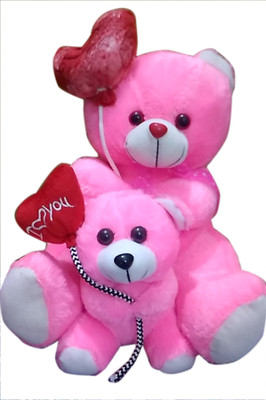 Samayra Toys Cute Pink Mother Baby Two Balloons Teddy Bear - 45 cm(Pink)