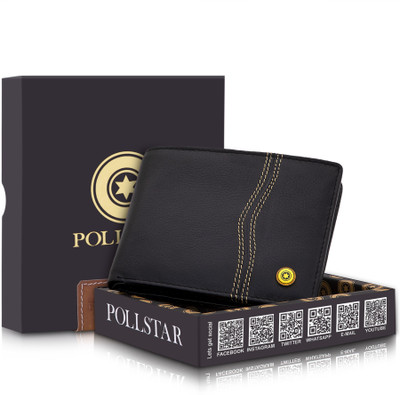 

POLLSTAR Men Black Genuine Leather Wallet(6 Card Slots)
