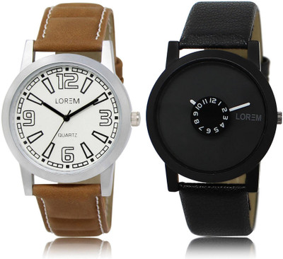 

LOREM LR15-25 Stylish Black & White Round Boy's Leather Watch - For Men