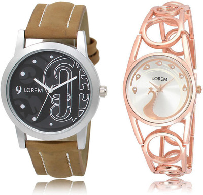 

LOREM LR14-232 Stylish Silver & Black Round Boy's & Girl's Metal Bracelet & Leather Watch - For Men & Women