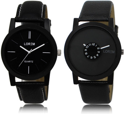 

LOREM LR5-25 Stylish Black Round Boy's Leather Watch - For Men